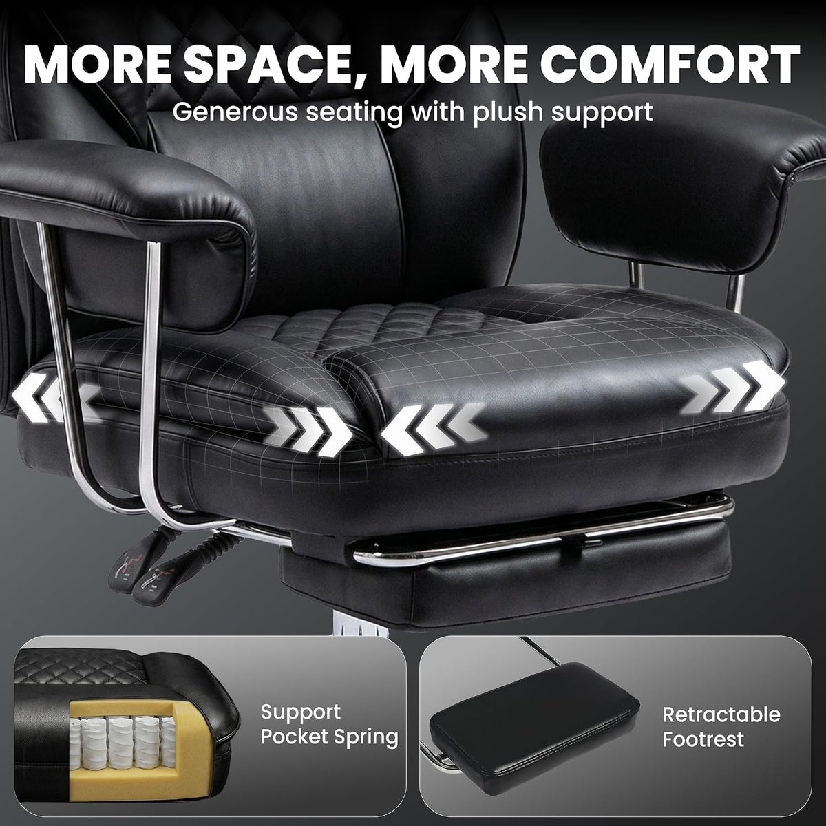 N-GEN GAMING Big and Tall Gaming Chair with Footrest, Reclining Chair,Black - Image 3