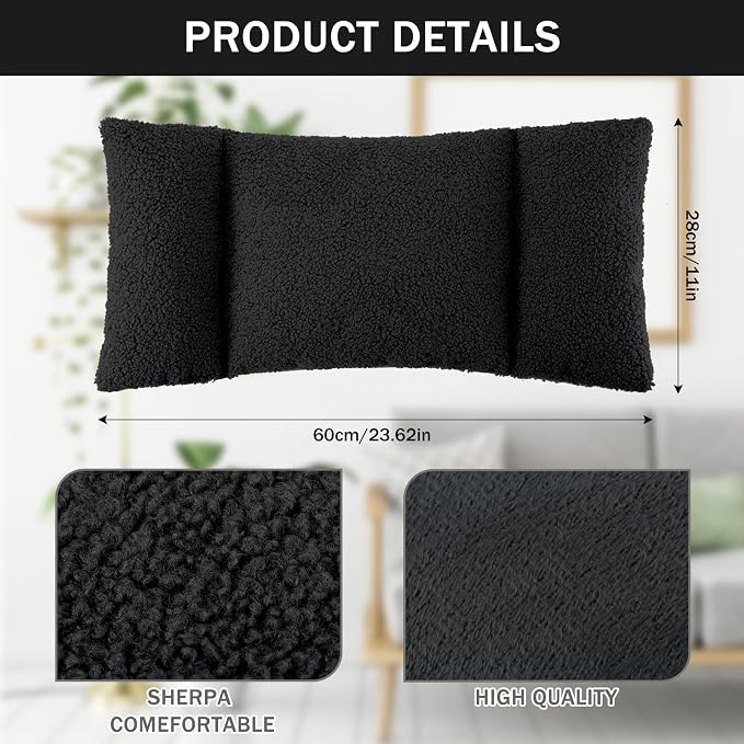 Queekay Fleece Lumbar Support Pillow 3 Section Back Pillow Office Chair for Back Support Comfortable Lumbar Cushion for Car Seat Pain Relief Sofa Rest(Black) - Image 2