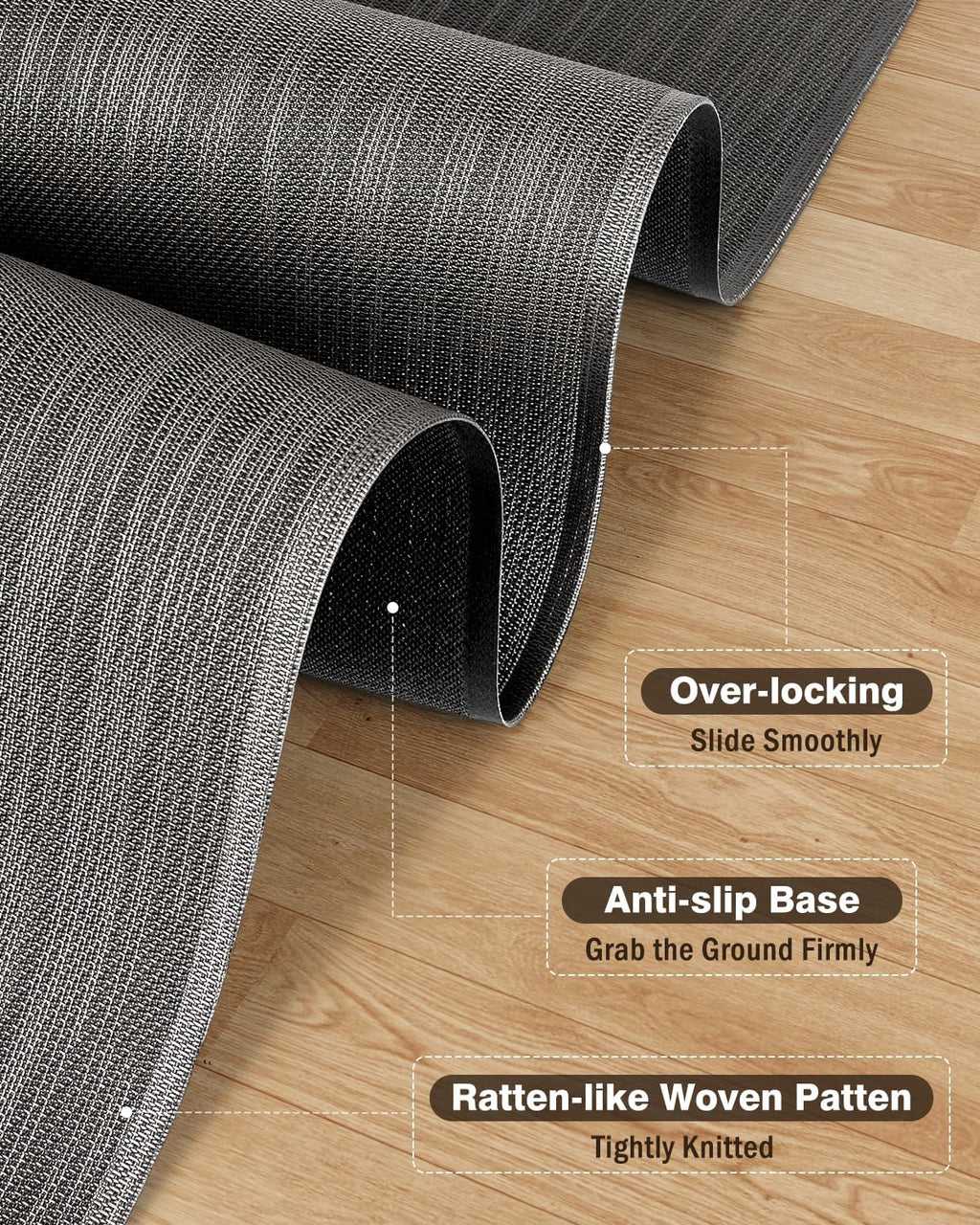 Ultra Large Office Chair Mat for Hardwood Floor, Rolling Chair Mat for Hard Wood, Large Anti-Slip Hard Floor Protector, Heavy Duty Computer Desk Rug for Office and Home 50"*63" Grey - Image 3