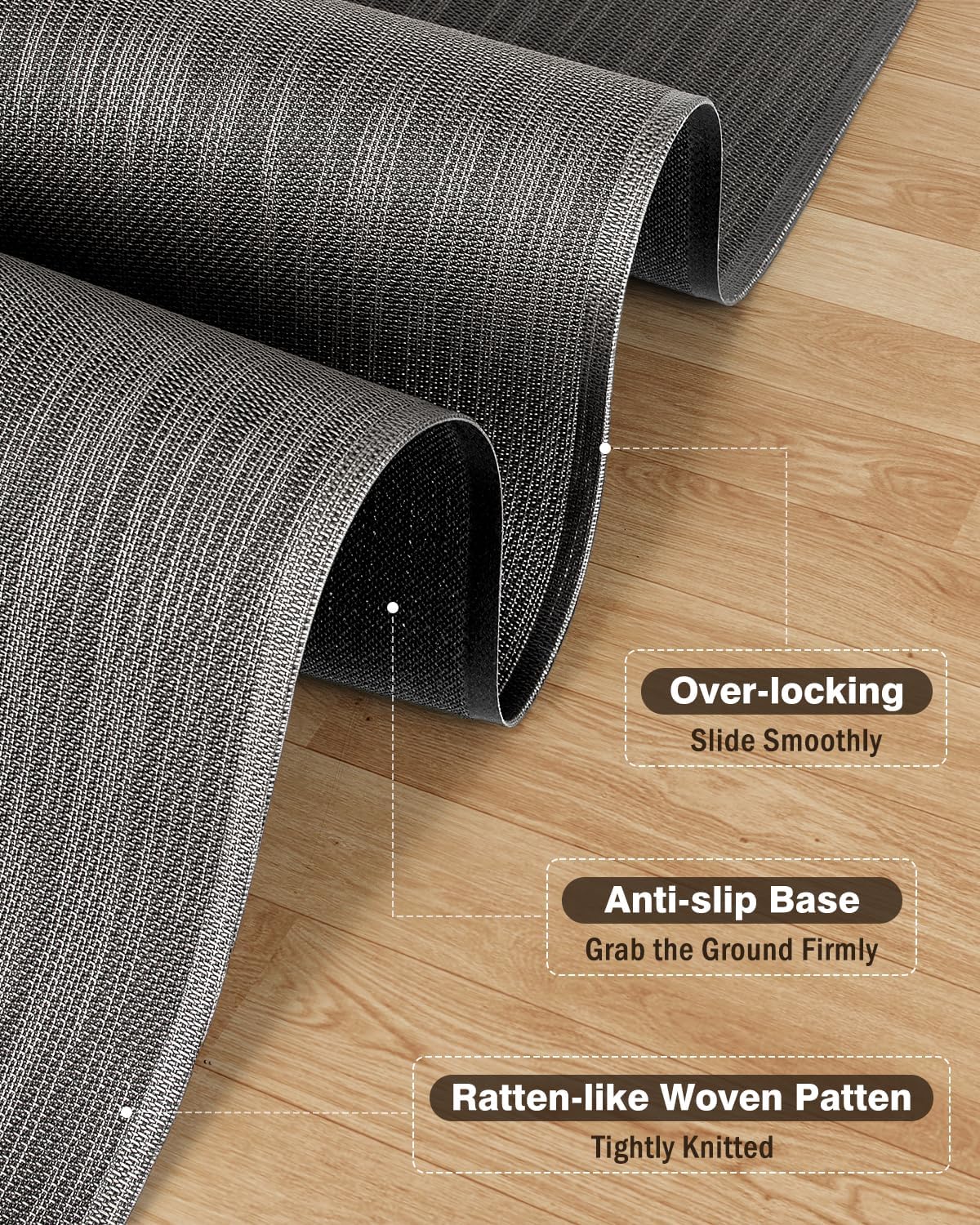 Ultra Large Office Chair Mat for Hardwood Floor, Rolling Chair Mat for Hard Wood, Large Anti-Slip Hard Floor Protector, Heavy Duty Computer Desk Rug for Office and Home 50"*63" Grey - Image 3