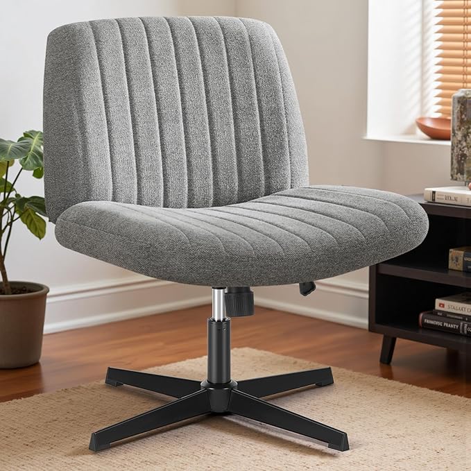 OLIXIS Criss Cross Chairs, Vanity Chair, Home Office Desk | Armless Wide Seat, Height Adjustable, Comfy Fabric, Bedroom, Study, Computer Task, Grey No Wheel - Image 3