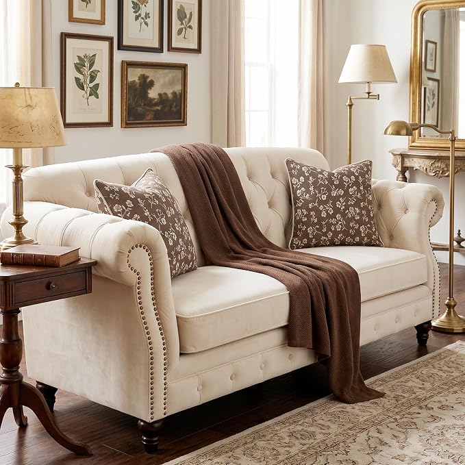 20x20 Chenille Jacquard Throw Pillow Cover, Taupe Gray Vintage Floral Cushion Case with Piped Edges, Decorative Large Accent for Sofa, Bed & Couch, 2 Pack - Image 9