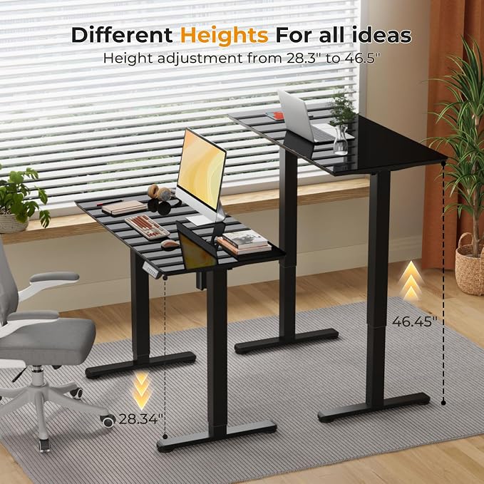 JOY worker Small Glass Standing Desk, 40" Electric Stand Up Desk on Wheels | 40" x 20" Black Height Adjustable Desk with Memory Controller & USB, Compact Computer Workstation for Home Office Walking Pad - Image 3