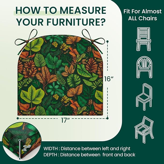 HARBOREST Outdoor Chair Cushions Set of 4, Water Resistant Patio Chair Cushions with Ties, Outdoor Seat Cushions for Patio Furniture, 17"x16"x2", Colored Leaf - Image 6