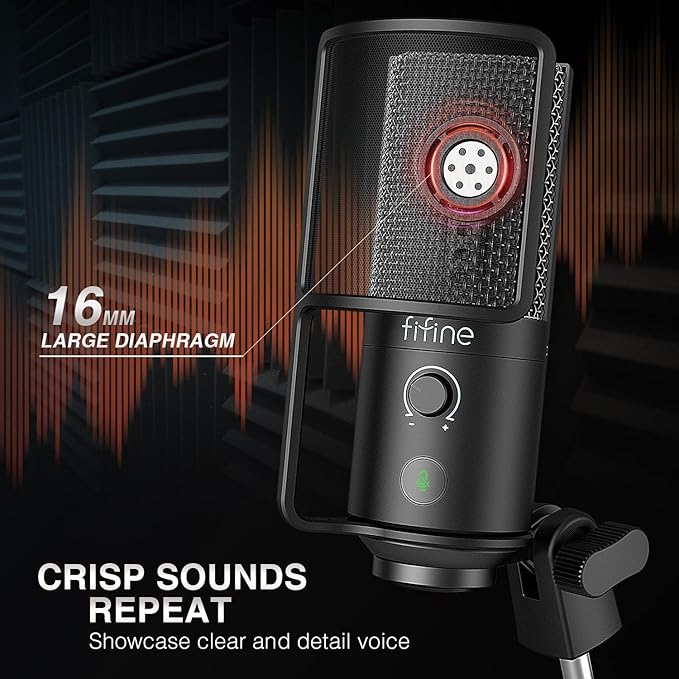 FIFINE T669PRO1 USB Studio Recording Microphone for Podcast, Singing | Cardioid Condenser Mic, 16MM Large Diaphragm, Mute Button, Gain Knob, Pop Filter, Metal Boom Arm, Content Creation, Streaming - Image 2