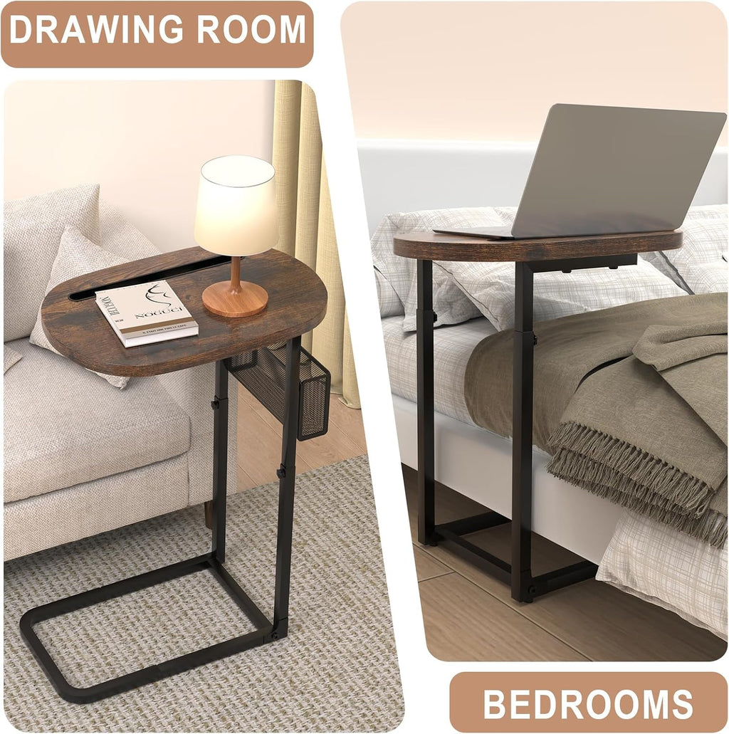 Fashion TV Tray with Large Tabletop, Adjustable Sofa Table with Baskets - Image 6
