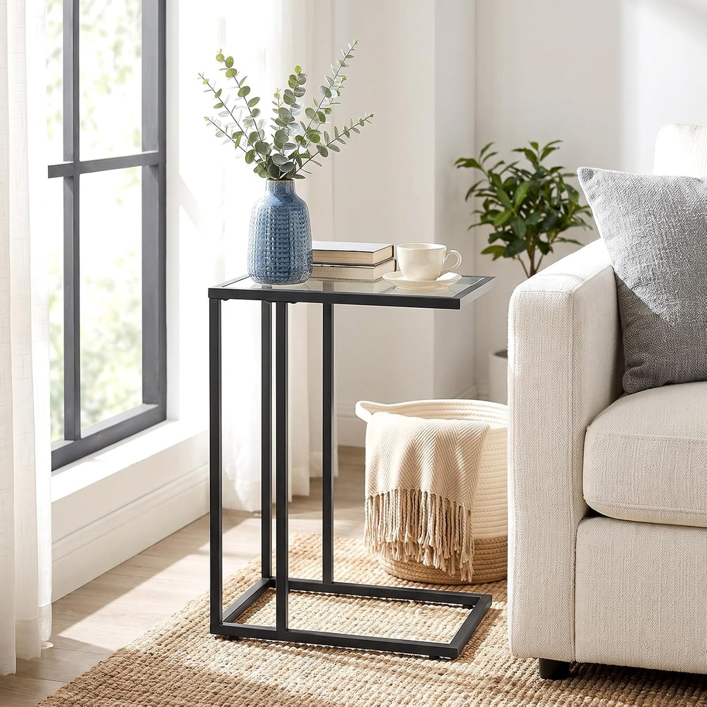 HOOBRO C Shaped End Table, Glass Side Table with Metal Frame - Image 4