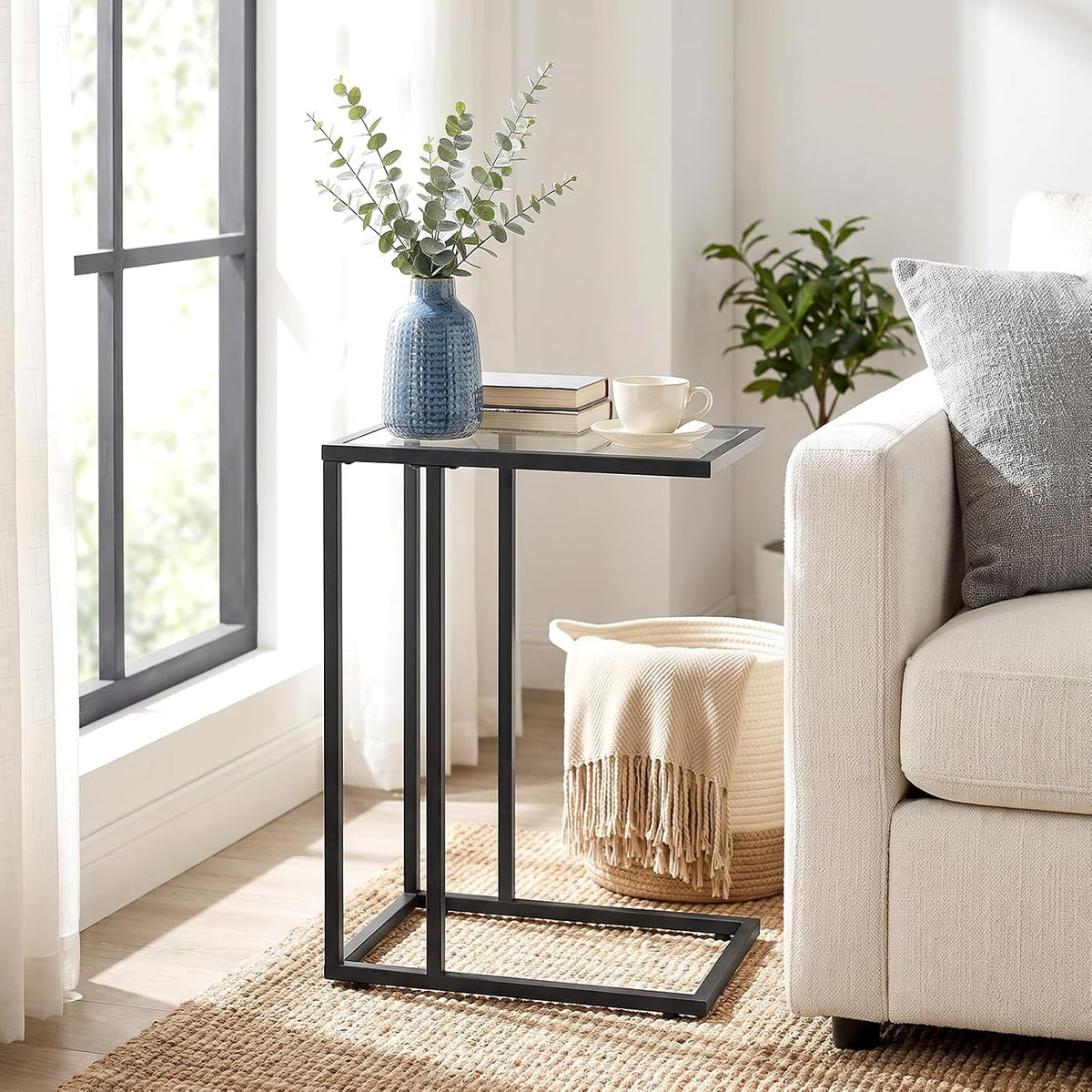 HOOBRO C Shaped End Table, Glass Side Table with Metal Frame - Image 4