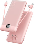 VRURC Portable Charger, Power Bank Built-in Cables and AC Wall Plug | USB C Power Bank 10000mAh Travel Essentials Phone Charger Compact External Battery Pack For Smart Phones, Tablets etc-Pink by Home