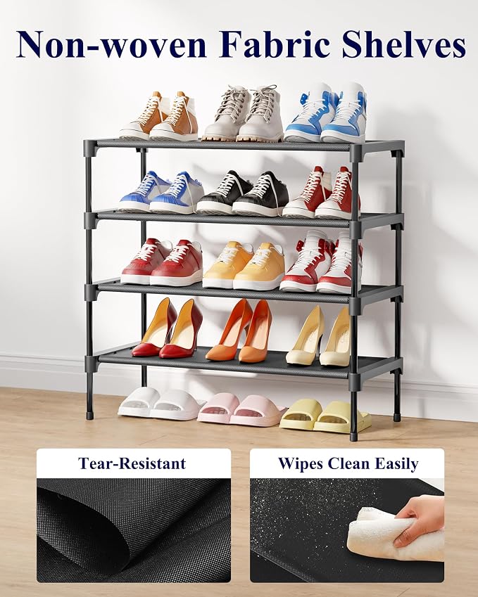 Kitsure Shoe Rack - Non-Woven Shoe Rack Shelf, Shoe Organizer for Closet, Entryway, Garage & Corridor, Stackable Shoe Shelves, X-Large, Black | Shoe Organizer for Closet, Entryway, Garage, Stackable Shoe Shelves, college dorm&apartment essentials - Image 6
