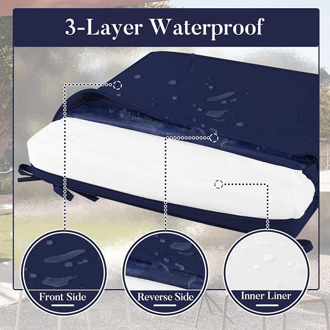 Basic Beyond Outdoor Chair Cushions for Patio Furniture, Waterproof Outdoor Seat Cushions Set of 4 18 x 18, Patio Chair Cushions Set of 4 with Ties and Handle, Navy - Image 4