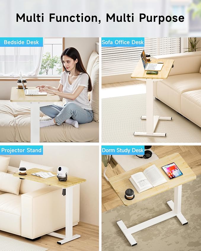 BIZUM Small Electric Standing Desk Bedside Table with Hidden Wheels 31.5 x 15.8 Inch Adjustable Computer Laptop Office Desk, Maple - Image 7