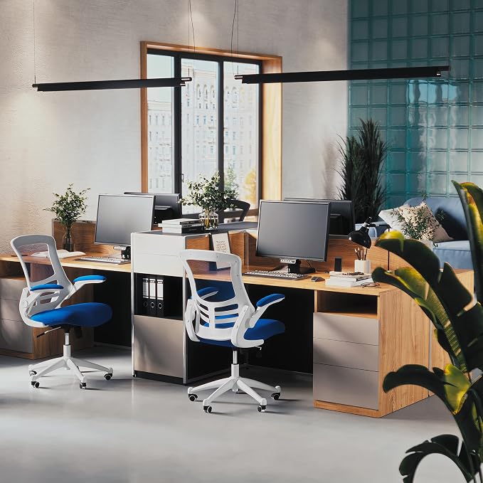 Flash Furniture Kelista Office Chair, Ergonomic, Mid-Back, White Frame, Blue Mesh with Swivel | White Frame, Mid-Back, Flip-Up Arms, Mesh Back - Image 6