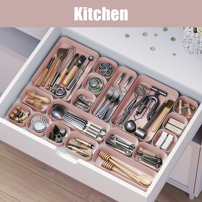 Drawer Organizers Bins 18 PCS for Bathroom Makeup Desk Office | with Non-slip Pads, 4 Sizes, Plastic Tray, Vanity Organizer, Kitchen Utensils Organizer - Image 5