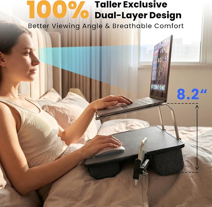 Large Adults Lap Desk for Laptop with Phone Holder & Storage Drawer | Laptop Stand for Bed Fits up to 17" Laptops & MacBook, Pillow Lap Desks for Adults with Cushion for Bed & Couch, Black - Image 3
