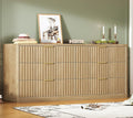 56.3'' Dresser for Bedroom with 6 Drawers, Dressers & Chest of Drawers with Curved Profile Design, 6 Drawer Dresser, Fluted Dressers, Wood Dressers for Bedroom, Living Room, Natural by TEENFON
