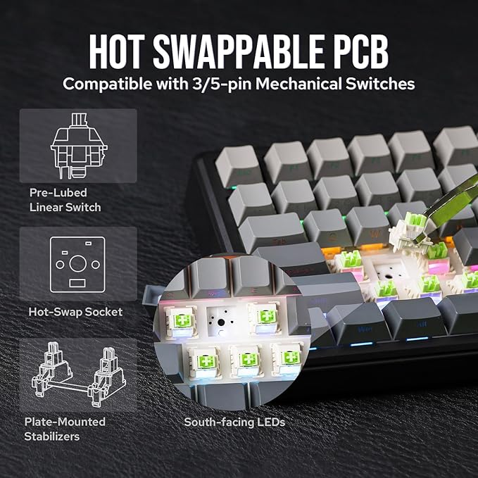 EPOMAKER X Aula F75 MAX Wireless Mechanical Keyboard with TFT Screen and Knob, Gasket Gaming Keyboard in 75% Layout, Hot Swappable, RGB Backlight, for PC/Mac/Linux (Black Gradient) - Image 5
