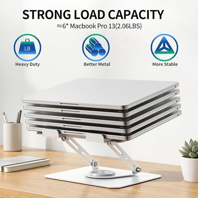 ALASHI Laptop Stand for Desk with 360° Rotating Base, Multi-Angle Adjustable Laptop Stands, Foldable Laptop Riser Compatible with 10 to 17 Inches PC Computer, White - Image 6