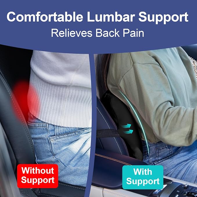 BYMECOST Lumbar Support Pillow for Car, Memory Foam Car Back Cushion | Car Seat Back Pillow for Driving, Adjustable Strap, Ergonomic Lower Back Support Pillow, Office Chairs and Wheelchairs - Image 4