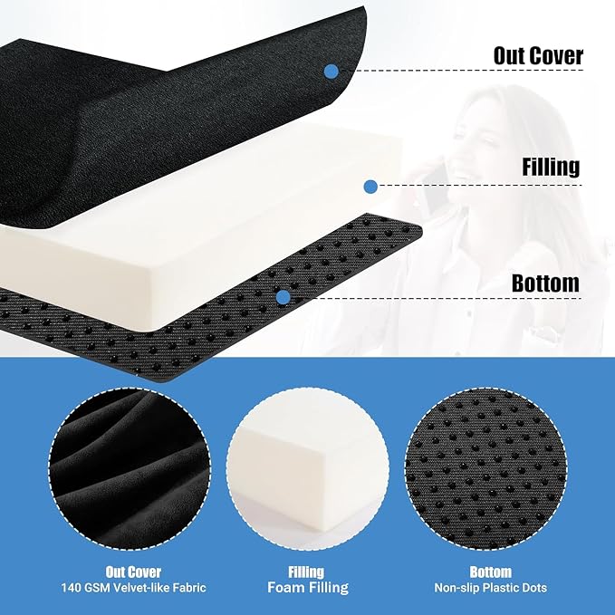 HOMBYS Recliner Seat Cushion with Lumbar Support Pillow and Adjustable Headrest, Medium Firm Foam Filling Chair Pad and Back Support, Non-Slip Design for Comfort and Pressure Reduce, Black - Image 5