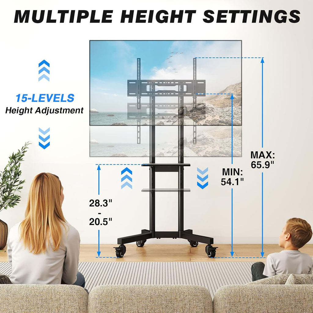 Portable Rolling TV Stand with Shelf for 32-85 in TVs up to 150 lbs - Image 4