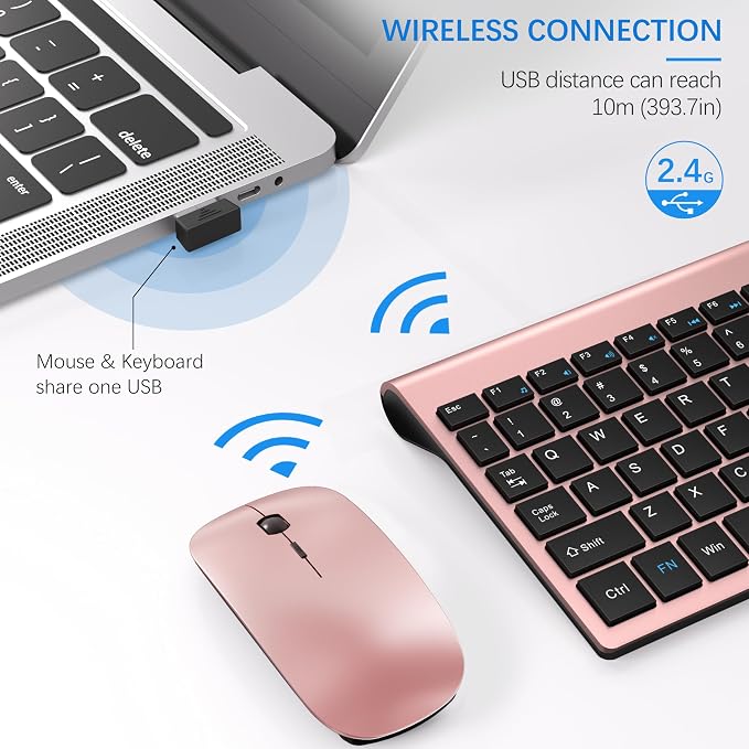 Wireless Keyboard and Mouse Ultra Slim Combo, TopMate - Rose Gold Black | 2.4G Silent Compact 2400DPI Mouse and Scissor Switch Keyboard Set with Cover, Batteries Included, for PC/Laptop/Windows/Mac - Image 3