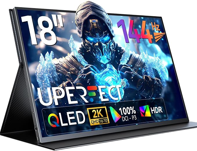 UPERFECT 18" 2K 144Hz Portable Monitor, 100% DCI-P3 400 Nits Gaming Display | QLED 2560×1600 FreeSync HDR Ultra-Slim USB-C/HDMI Monitor for Laptop Phone Game Console by UPERFECT