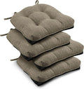 downluxe Indoor Chair Cushions for Dining Chairs, Tufted Overstuffed Textured Memory Foam Kitchen Chair Pads with Ties and Non-Slip Backing, 15.5" x 15.5" x 4", Khaki, 4 Pack by Downluxe