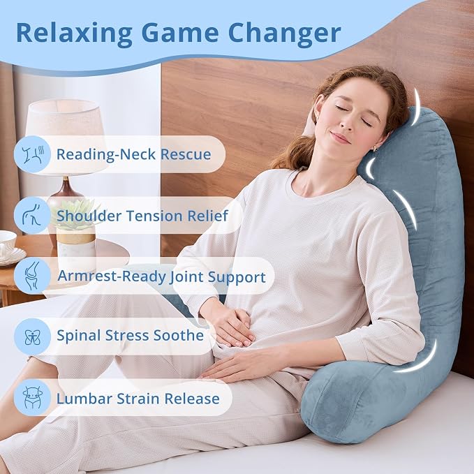 Sasttie Reading Pillow for Bed, Back Pillow for Sitting Up, Greyish Blue | 25" Backrest Support Cushion for Couch, Sofa, and Floor, Dorm Essentials, OEKO-TEX, Adjustable Down Alternative Fill - Image 6