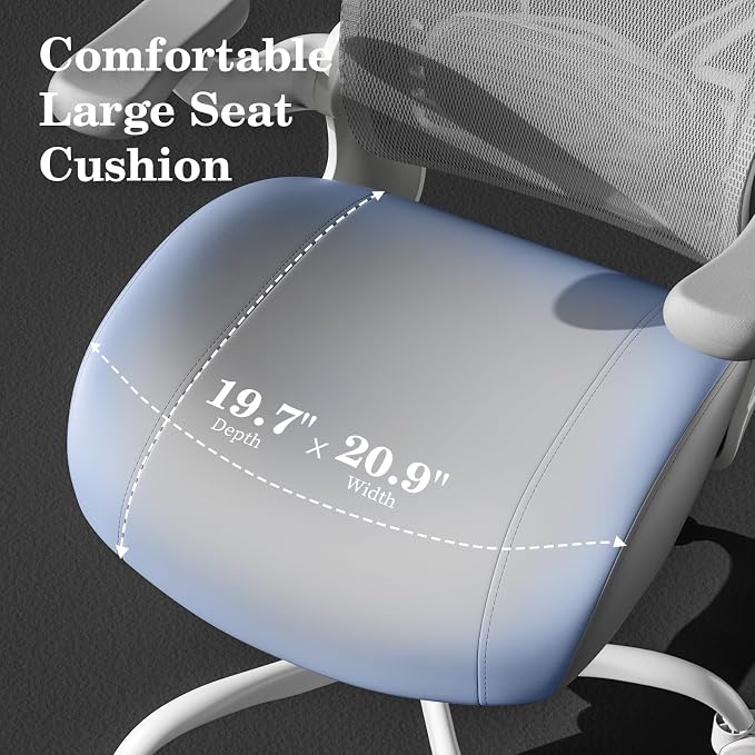 GYI Ergonomic Office Chair with Memory Foam Cushion, Computer Desk Chair | 4.7" Thickened Seat , 3D Flip-up Arms, Adjustable Lumbar Support, 350 lbs Capacity, Grey - Image 4