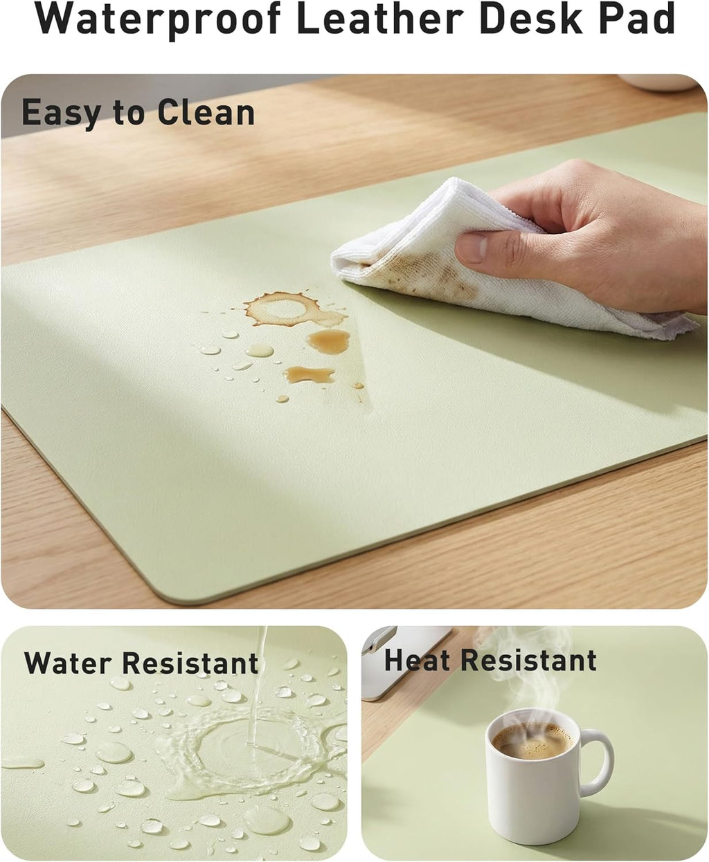 Aothia Faux Leather Desk Mat - Large Mouse Pad, Non-Slip PU Leather Blotter, Waterproof Writing Surface for Office and Home (Grass Green, 40" x 24") - Image 7