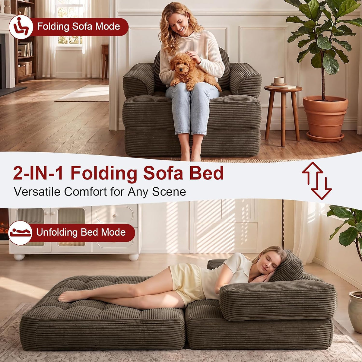 Folding Sofa Bed, 2-in-1 Convertible Sleeper Chair for Living Room - Image 5