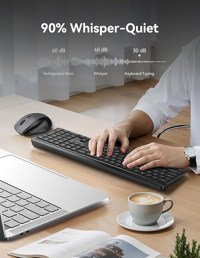 TECKNET Bluetooth Keyboard Rechargeable, 2.4G Wireless Keyboard Full Size | Quiet Typing, Ergonomic Cordless Silent Computer Keyboard, Spill-Resistant,, Stable Connection for PC/Laptop/Computer - Image 2