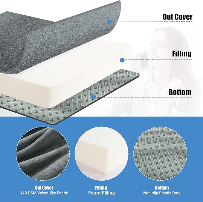 HOMBYS Recliner Seat Cushion with Lumbar Support Pillow and Adjustable Headrest, Medium Firm Foam Filling Chair Pad and Back Support, Non-Slip Design for Comfort and Pressure Reduce, Gray - Image 5