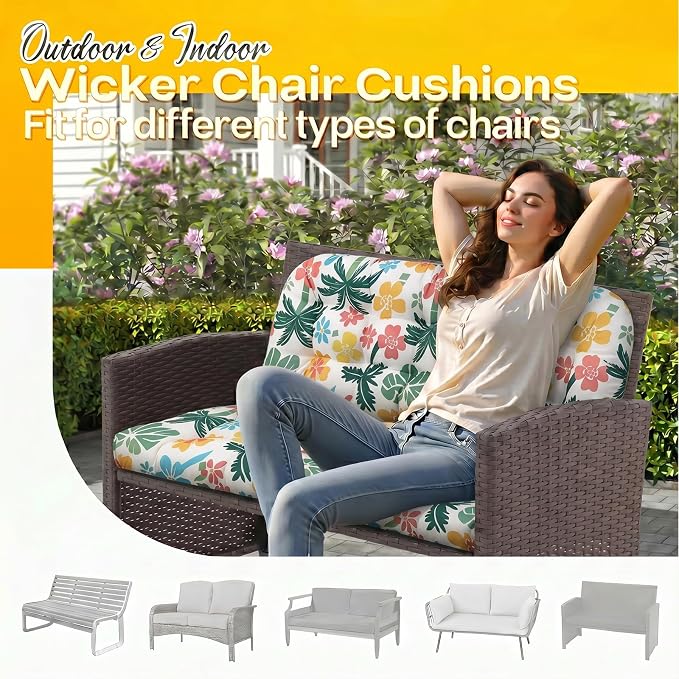MAGIC ELEPHANT Outdoor Bench Cushion, Memory Foam Loveseat Cushion for Patio Furniture Wicker Chair, Settee Porch Swing Seat Cushion, 44 x 19 Inches (Hawaiian Palm Floral) - Image 5
