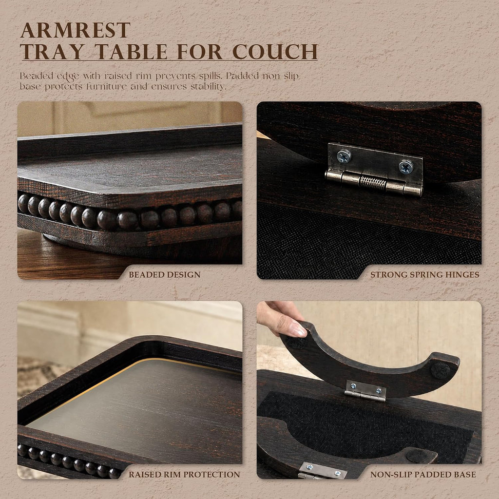 EOSAHR Couch Tray: Sofa Arm Tray with Beads for Living Room, Old Black - Image 7