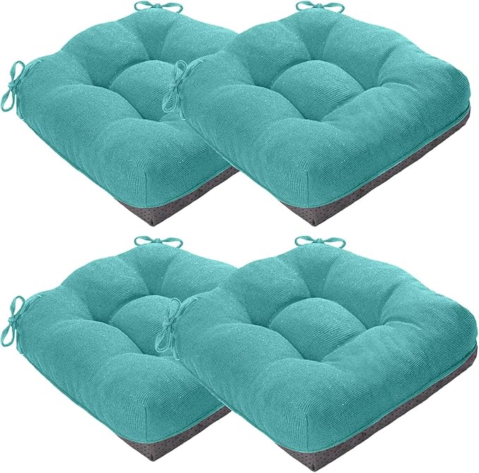 MAGIC ELEPHANT Chair Cushions for Dining Chairs, Memory Foam Kitchen Chair Cushions Set of 4, Non-Slip Thick Dining Room Chair Pads Seat Cushions, 15.5" x 15.5" x 4" (Aqua Green) by Magicelephant