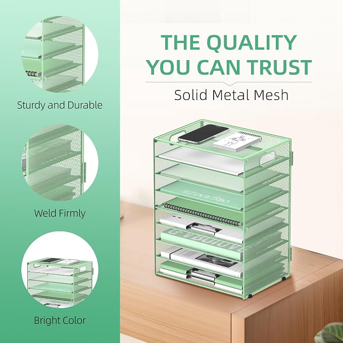 9-Tier Paper Organizer for Desk with Handles, Mint Green, 2 Pack | Desk File Organizer with Removable Trays for Sorting Files, Folders, Mail and Printer Paper at Home, School or Office - Image 4