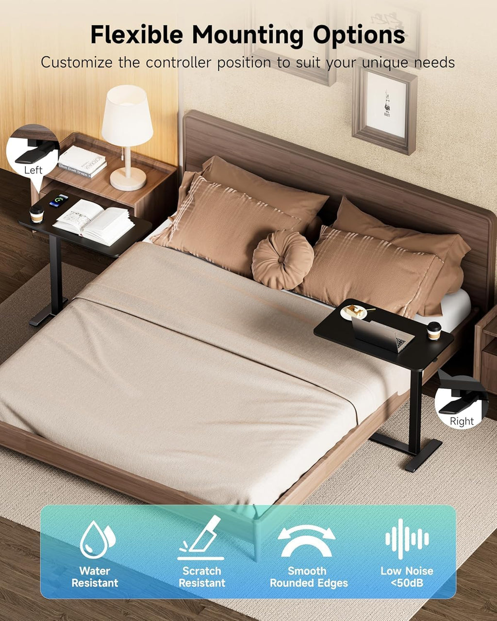 Tilt Top Overbed Table on Wheels, Adjustable Rolling Bedside Table - Image 7