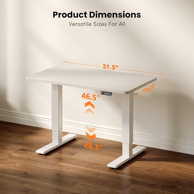 CubiCubi 32 x 20 Electric One-Piece Standing Desk, White | Whole-Piece Desktop, Seamless Design, Height Adjustable Computer Desk, Sit Stand up Home Office Workstations - Image 2