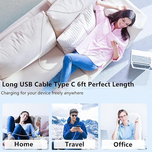 USB C to C Charger Cable 6ft, 60W Type C to C Fast Charging Cable Cord Long for Apple iPhone 17 Pro Max/17 Air/16 Pro Max/16 Pro/15 Plus/15 Pro Max/MacBook 2021/2020/2019,iPad Pro/Mini/Samsung Galaxy - Image 6