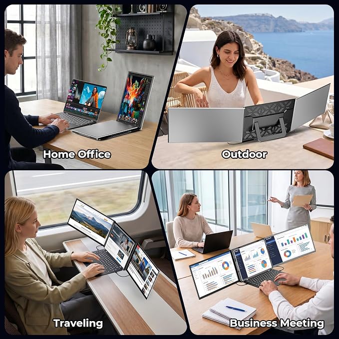 16" Laptop Screen Extender, 1200P FHD Ultra-Slim Triple Portable Monitor | Plug & Play with HDMI/Type-C, for Laptop 13"-17.3", Travel Dual Monitor Compatible with Win/Mac/Android (No Driver Required) - Image 5