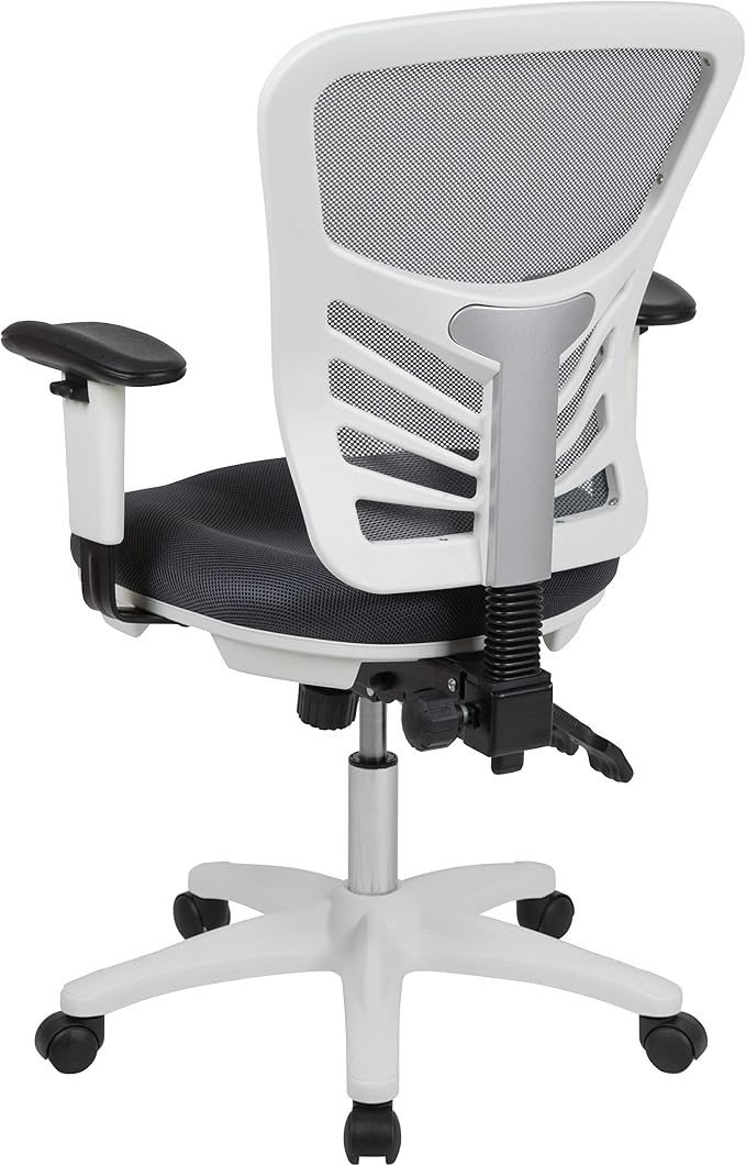 Flash Furniture Mid-Back Dark Gray Mesh Multifunction Executive Swivel Ergonomic Office Chair with Adjustable Arms and White Frame - Image 5