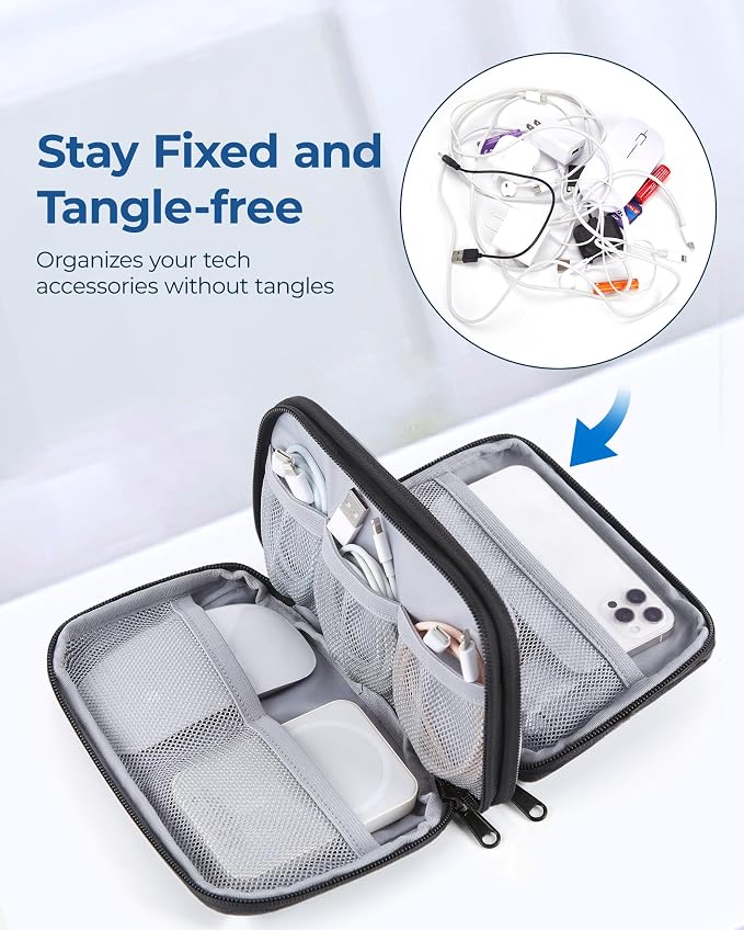 BAGSMART Electronics Travel Organizer for Cords Chargers Phones, Grey | Travel Essentials, Tech Organizer Pouch, Cord organizer bag for Cables, Compact Travel Accessories - Image 2