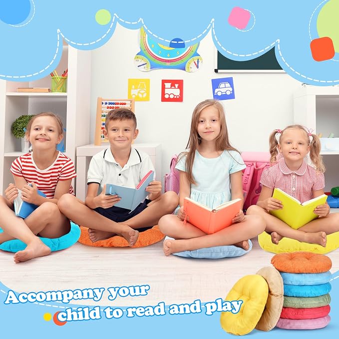 Fumete 8 Pcs Round Floor Cushions for Classroom Kids,Fresh Candy | 16 Inch Diameter, Students Flexible Seating Pillows, Home Daycare School Reading Yoga Meditation, Soft Cushioned - Image 5