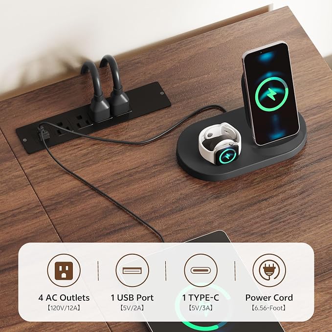 75.5 Inches Electric Standing Desk with Drawers Farmhouse Sit Stand Desk with Storage Adjustable Height Computer Desk with Power Outlets Printer Space for Home Office White and Walnut - Image 6