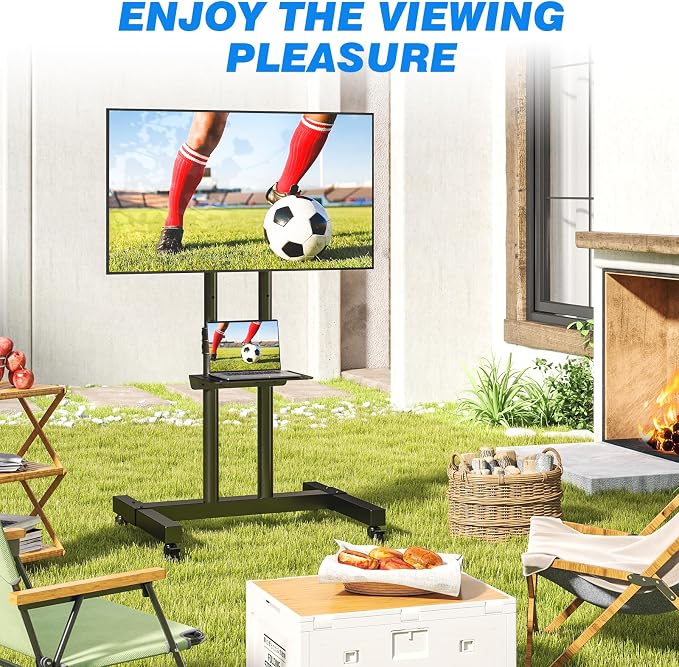 Rfiver Mobile TV Cart Rolling TV Stand for 32-83 Inch Screens up to 110lbs | Portable TV Stand on Wheels with Height Adjustable Shelf, Outdoor TV Stands Mount for Home Office MAX VESA 600x400mm, Black - Image 9