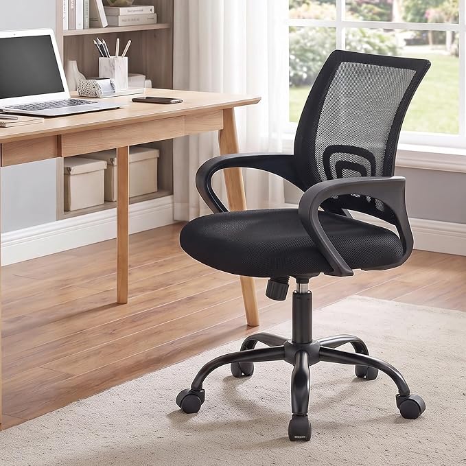 DUMOS Ergonomic Office Chair, Mid-Back Executive Desk Chair 2 Pack | Comfortable Lumbar Support, Breathable Backrest, Fixed Armrest, Height Adjustable, 360° Swivel, Computer Gaming, Black - Image 8