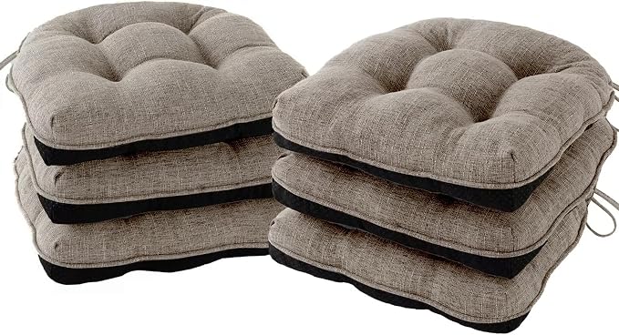 IPYNBAP Chair Cushions for Dining Chairs Set of 6, Kitchen Chair Cushions, Chair Pads with Ties and Non Slip Backing, Tufted Memory Foam Seat Cushion 6 Pack, 15.5" x 15.5" x 4", Khaki by IPYNBAP