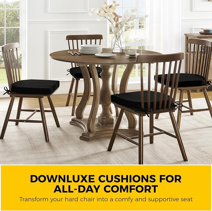 downluxe Indoor Chair Cushions for Dining Chairs, Soft and Comfortable Textured Foam Kitchen Chair Pads with Ties and Non-Slip Backing, 16" x 16" x 2", Black, 4 Pack - Image 7